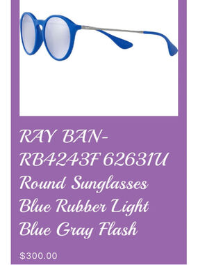 Ray-Ban Round Sunglasses Blue Rubber Light Blue Gray Flash